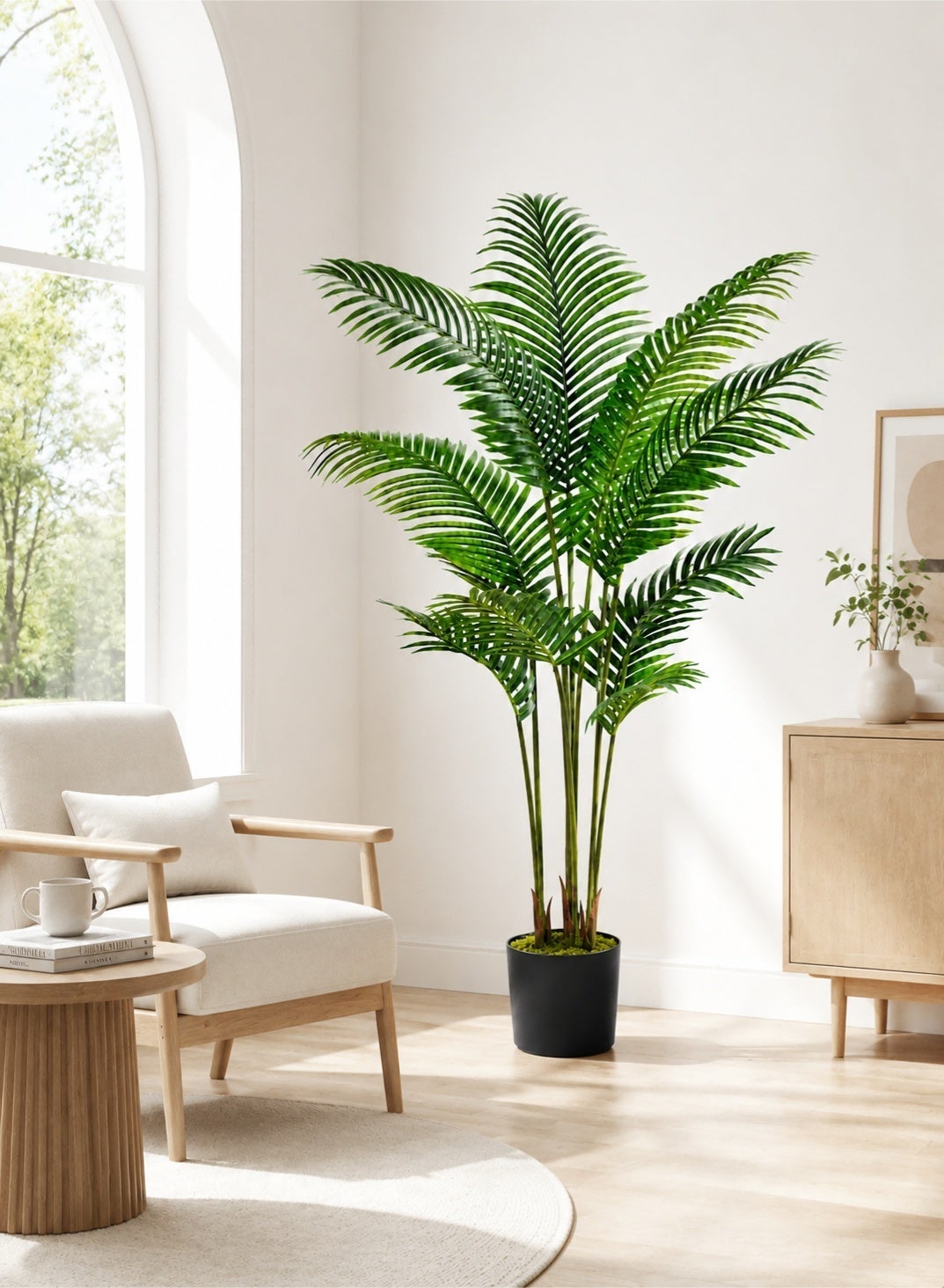 Artificial Areca Palm Plant Fake Tropical Palm Tree, Faux Dypsis Lutescens Plants in Pot for Indoor Outdoor House Home Office Garden Modern Decoration Housewarming Gift-Set