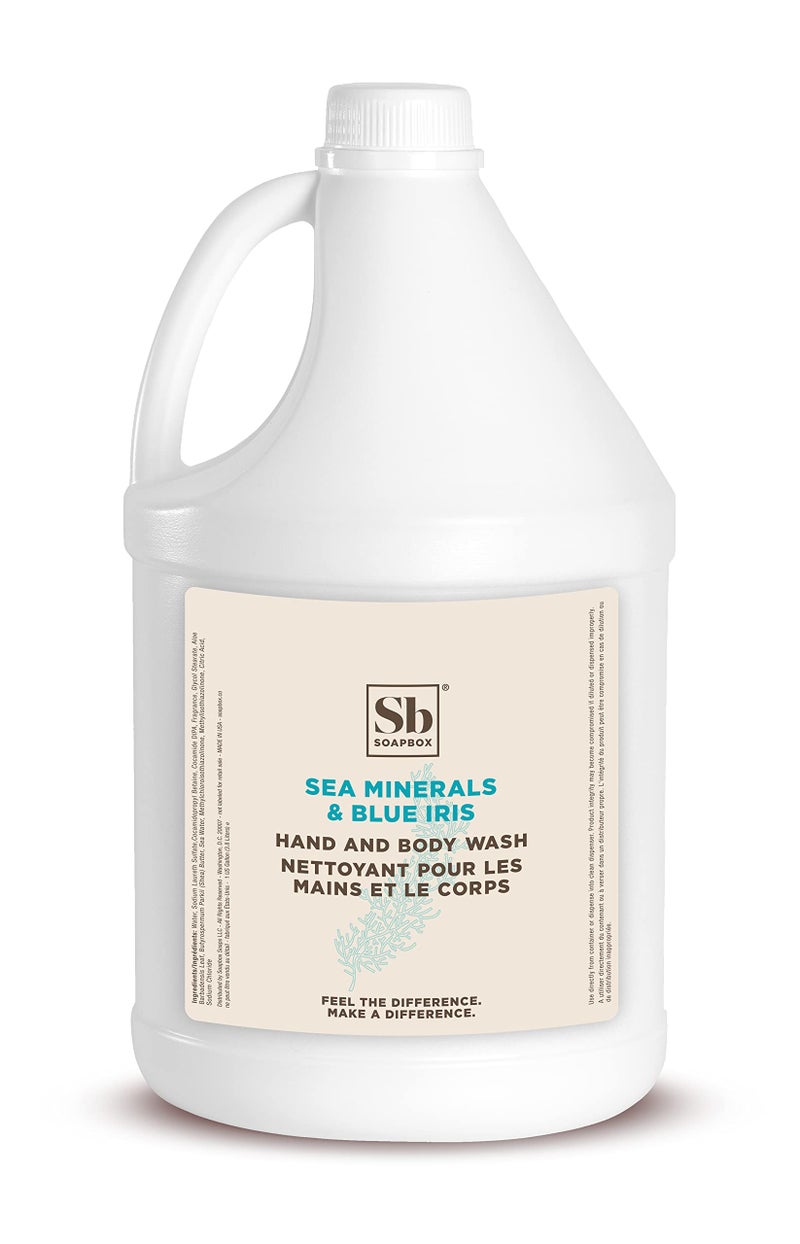 Soapbox Soapbox Liquid Hand Soap & Body Wash, Sea Minerals & Blue Iris - Gentle, Moisturizing Hand & Body Cleanser, Vegan, Cruelty Free Hand Soap Refill for Bathroom, Kitchen, Professional Use - Gallon Size