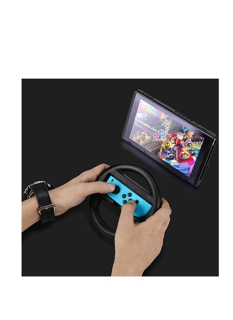 Generic Gamepad steering wheel, Gaming Racing Wheel, Steering Wheel Handheld Grip Holder Controller Handle, Steering Wheel Controller For Nintendo Switch Joycon Raci ng Game, Black & Black (2 pcs)  - Image 2