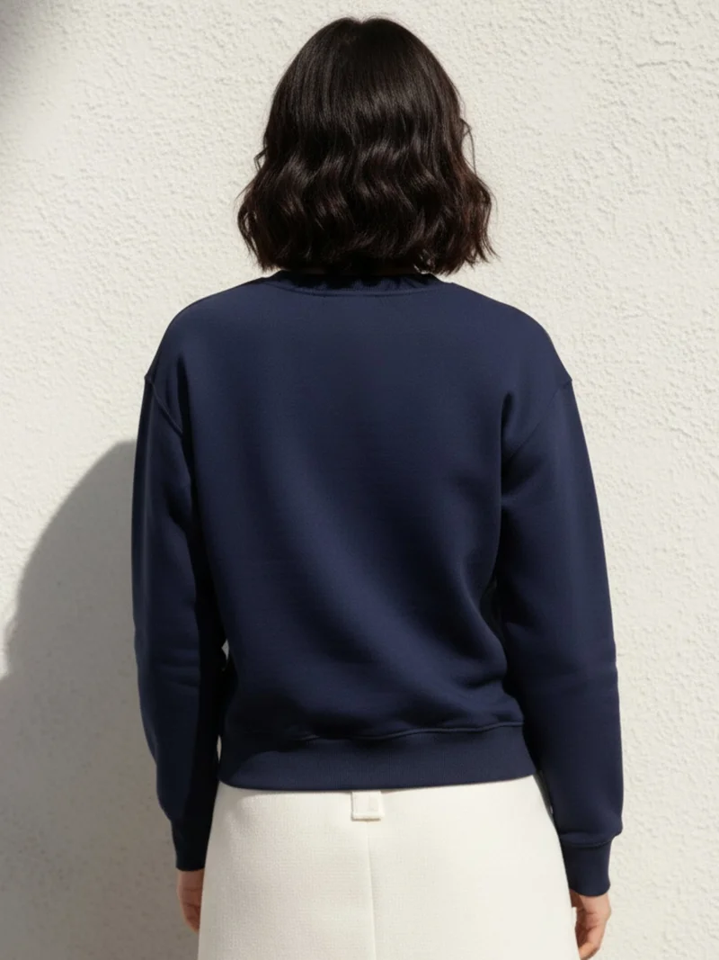 Outzidr Navy blue Bold Bow Embroidery Sweatshirt