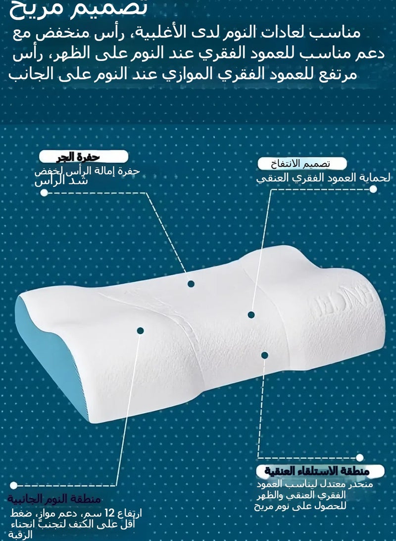 عام وسادة سرير من الإسفنج الذاكري 60 × 10 سم، وسادة نوم مريحة لدعم الرقبة مع غطاء قابل للغسل، وسادة دعم للرقبة لتخفيف آلام الكتف والرقبة، وسادة تقويمية للنوم على الجانب أو الظهر. - Image 5