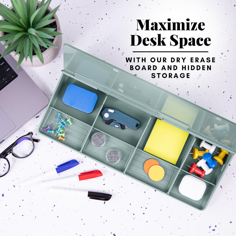 Birch Small Desktop Whiteboard â€“ Glass Dry Erase Board Desk Pad Keyboard Stand with Storage Compartment 3 Markers & Marker Holder â€“ Perfect for Office, Home, & School (Moss) - Image 2