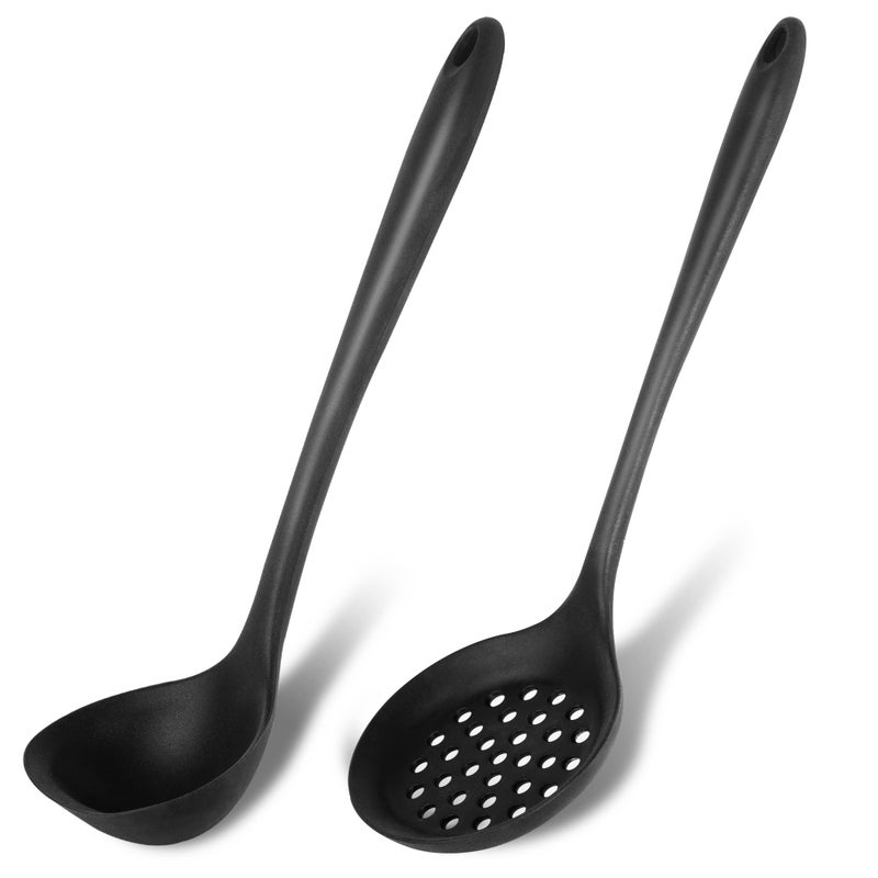 Ecerangus Silicone Soup Ladle Spoon Set Of 2 Silicone Nonstick Large Skimmer Slotted Spoons Kitchen Ladle Strainer Spoons Heat Resistant Cooking Utensil For Cooking Stirring Serving Draining Frying - Image 1