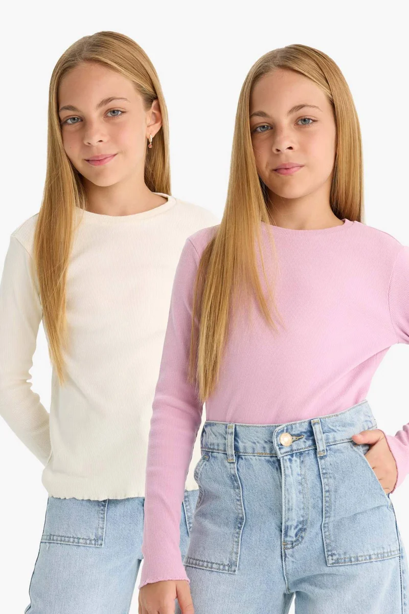 Defacto Girl Slim Fit Ribbed Camisole 2 Piece T-Shirt