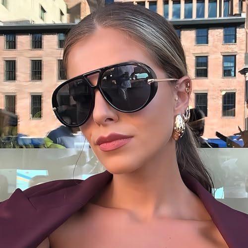 SODQW Oversized Aviator Sunglasses for Women With Earring Trendy Large Big 2025 Designer Shades Adjustable Temples - Image 2