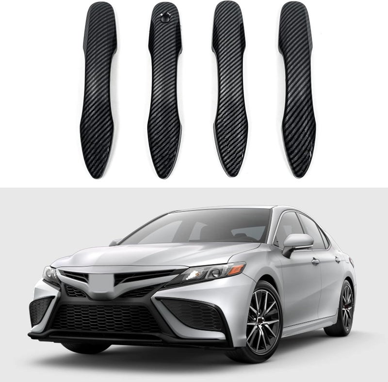 BENXUTO Door Handle Cover Trim Compatible with Toyota Camry 2018-2025 /Corolla 2019-2025 /Avalon 2019-2022 /Pruis Hatchback 2016-2024 Exterior Door Handle without Smart Key Hole Accessories Carbon Fiber style - Image 1