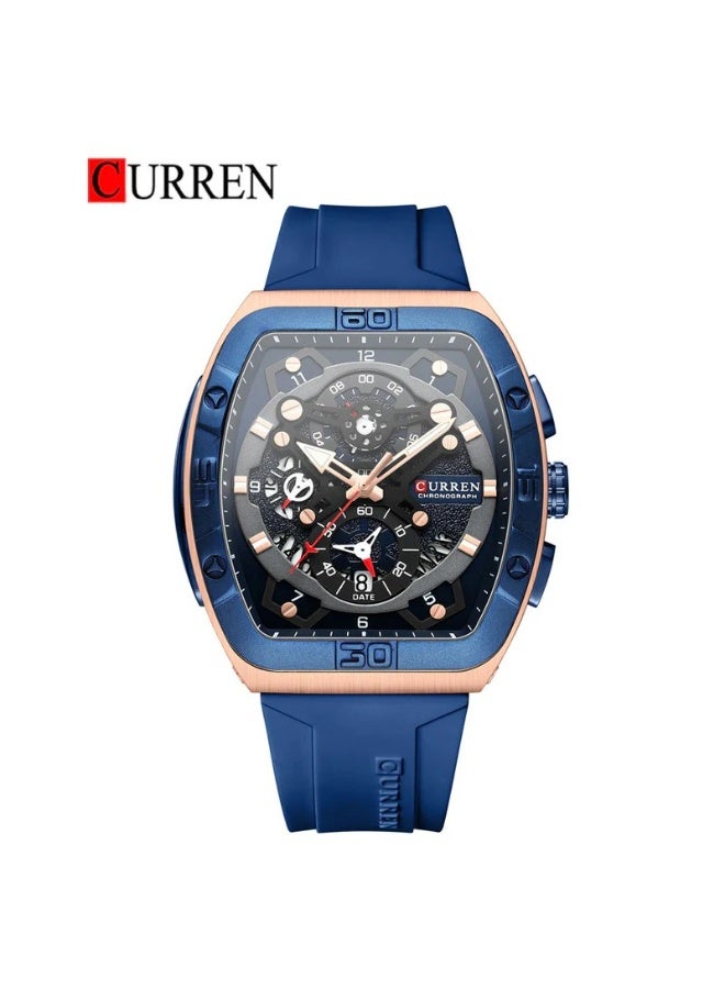 CURREN ساعة كيرين 8443 للرجال كوارتز رياضية بحزام سيليكون هيكل سبائك أزياء متعددة الوظائف ساعة معصم مقاومة للخدش زجاج 3ATM عرض مضيء كرونوغراف تقويم تاريخ ساعات باللون الأزرق الداكن - Image 1