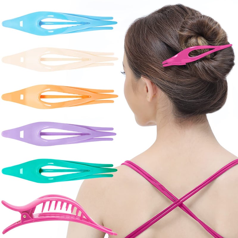 RC ROCHE ORNAMENT 6 Pcs Womens Thin Curved Eyelet Side Slide No Slip Hair Clip Comfortable French Concord Duck Bill Pin Teeth Strong Hold Grip Beauty Accessory Medium Pastel Multicolor