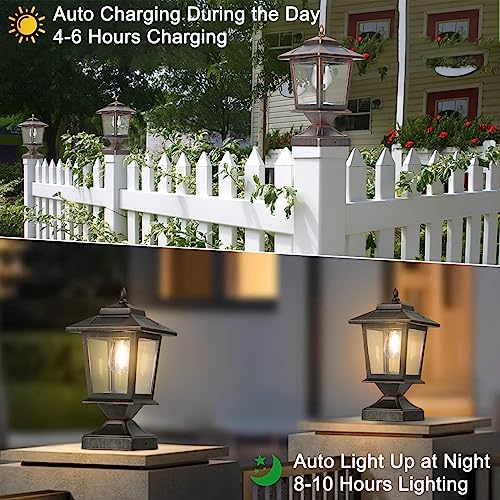 Derynome Solar Post Cap Lights, Waterproof Outdoor Light for 4x4 Wooden Posts, Solar Lights with Glass Shade for Deck Fence Patio Post Decor,Bronze (2 Pack) - Image 2