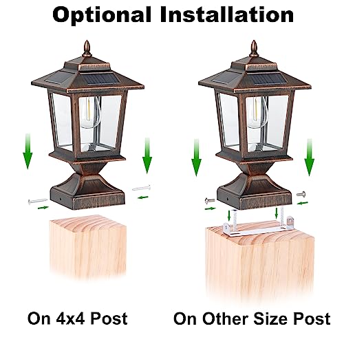 Derynome Solar Post Cap Lights, Waterproof Outdoor Light for 4x4 Wooden Posts, Solar Lights with Glass Shade for Deck Fence Patio Post Decor,Bronze (2 Pack) - Image 5