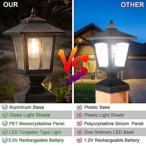 Derynome Solar Post Cap Lights, Waterproof Outdoor Light for 4x4 Wooden Posts, Solar Lights with Glass Shade for Deck Fence Patio Post Decor,Bronze (2 Pack) - Image 4