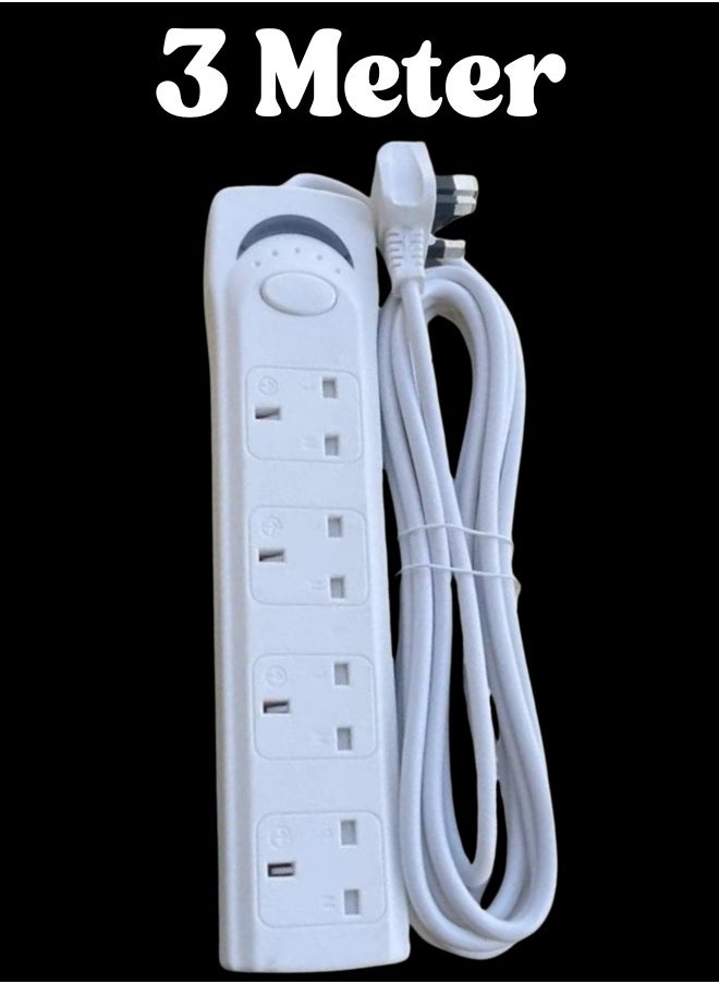 Best 3M Best Power Strip Extension Cord 4-Way 3 Meter,4-Outlets,Power Socket Extension For Home,Office,Kitchen and Travel,(White) ((3Meter))  - Image 1