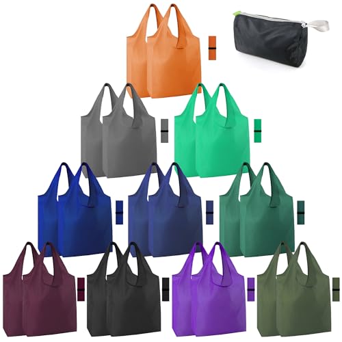 BeeGreen 20 Pack Reusable Grocery Bags w Storage Pouch Reusable Shopping Bags Bulk w Elastic Band Colorful 50LBS X-Large Foldable Fabric Bags Machine Washable Heavy Duty Tote Bags for Groceries - Image 1