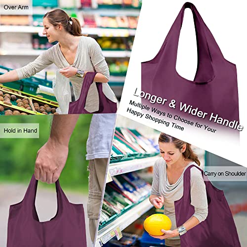 BeeGreen 20 Pack Reusable Grocery Bags w Storage Pouch Reusable Shopping Bags Bulk w Elastic Band Colorful 50LBS X-Large Foldable Fabric Bags Machine Washable Heavy Duty Tote Bags for Groceries - Image 5
