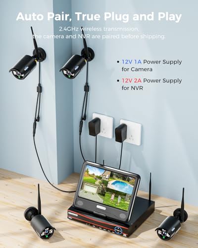 Hiseeu Home Security Camera System, 24/7 Recording Wired Plug-in Powered 4Pcs 5MP Outdoor Cameras, 10.1" LCD 16CH 8MP NVR&Monitor, One-Way Audio, Motion Detection, 1TB HDD, 2.4G/5G Wireless WiFi Pro - Image 2