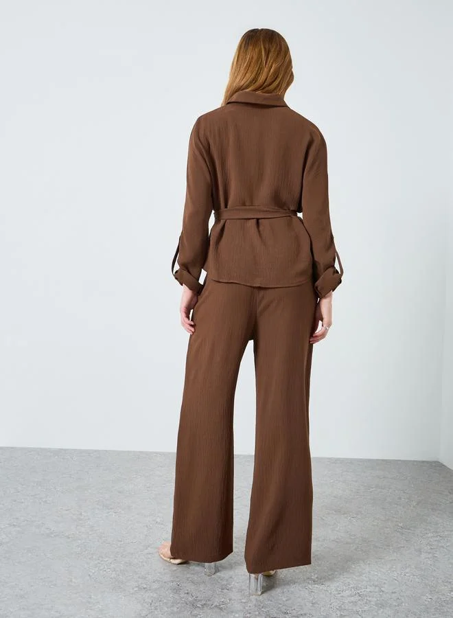 Take Two  Women Belted Roll-Up Sleeve Shirt and Pants Co-Ords for Women | Best Price UAE