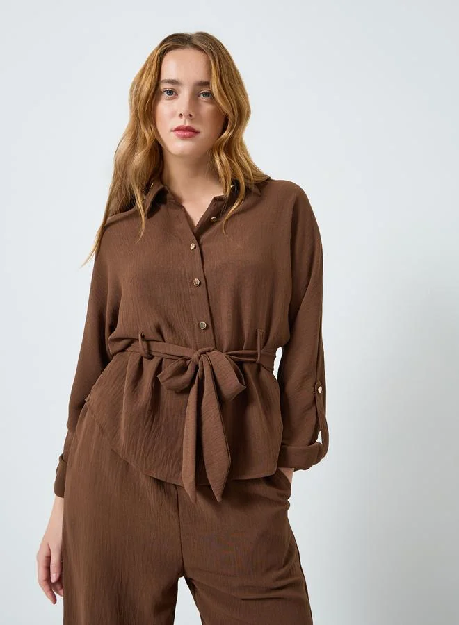 Take Two  Women Belted Roll-Up Sleeve Shirt and Pants Co-Ords for Women | Best Price UAE