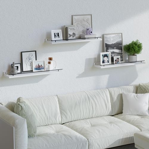 WOPITUES Floating Shelves 24 inch with Gold Metal Guardrail, Shelves for Wall Decor Set of 3, Wall Shelves for Bedroom, Bathroom, Kitchen, Living Room, Plants, Picture Frames, Art- Black and White - Image 5