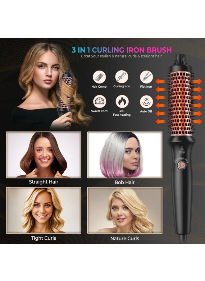 DOSCHER Double PTC Thermal Brush Curling Iron, Dry Curling Straight 3-in-1 32mm Heated Curling Brush Volumizing Brush, Three-Set Temperature Ceramic Tourmaline Ion Curling Iron, 100-240V Travel Curling Wand  - Image 3