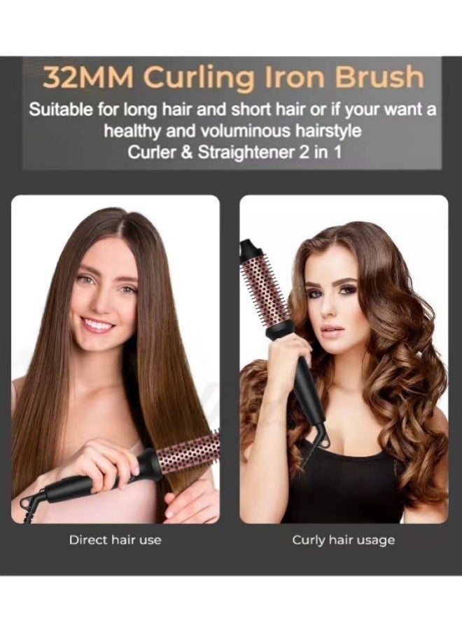 DOSCHER Double PTC Thermal Brush Curling Iron, Dry Curling Straight 3-in-1 32mm Heated Curling Brush Volumizing Brush, Three-Set Temperature Ceramic Tourmaline Ion Curling Iron, 100-240V Travel Curling Wand  - Image 4