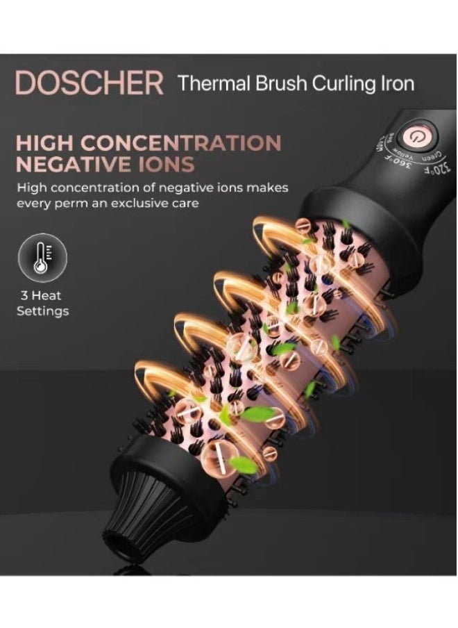 DOSCHER Double PTC Thermal Brush Curling Iron, Dry Curling Straight 3-in-1 32mm Heated Curling Brush Volumizing Brush, Three-Set Temperature Ceramic Tourmaline Ion Curling Iron, 100-240V Travel Curling Wand  - Image 2