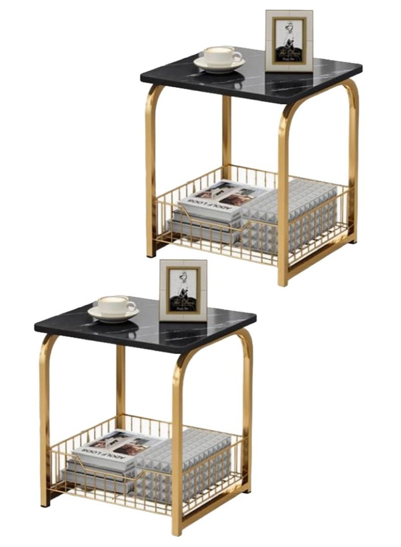 AGD Two-piece Side table , Coffee Table , set with storage basket, marble design for living room - Image 1