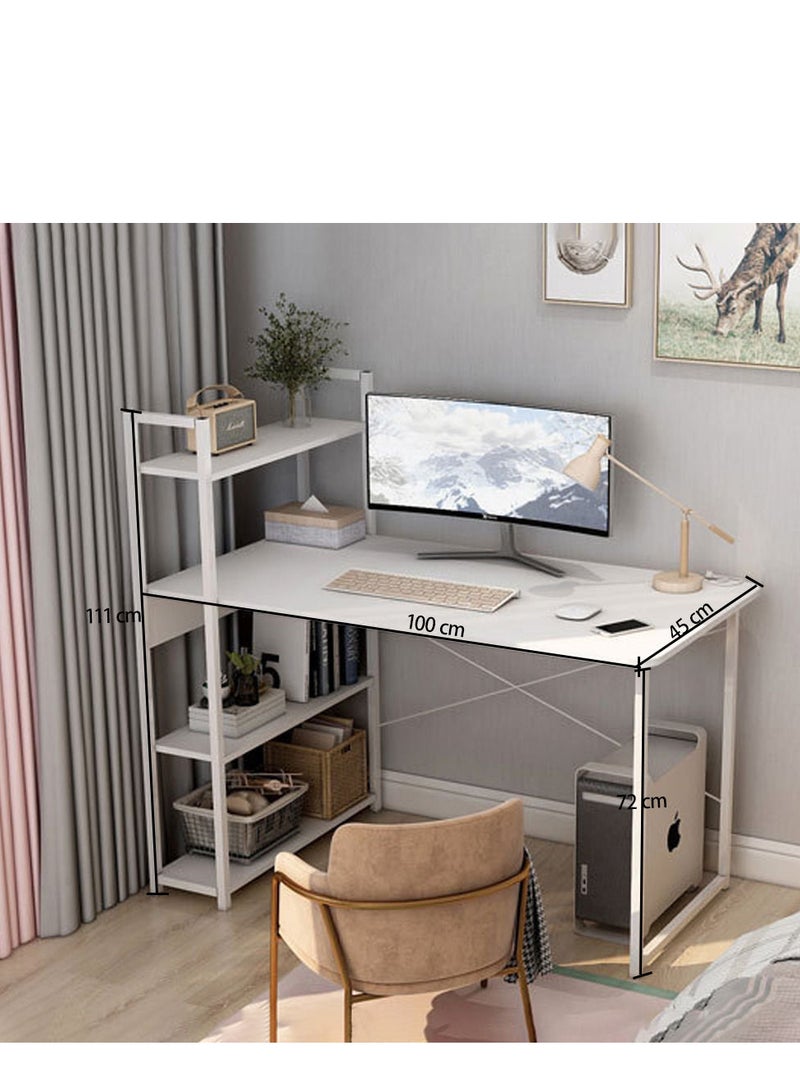 ZUIHAO Computer Desk with 4 Tier Shelves for Home Office Writing Study Table with Bookshelf Multipurpose Industrial Wood Desk Workstation with Metal Frame for PC Laptop - Image 4