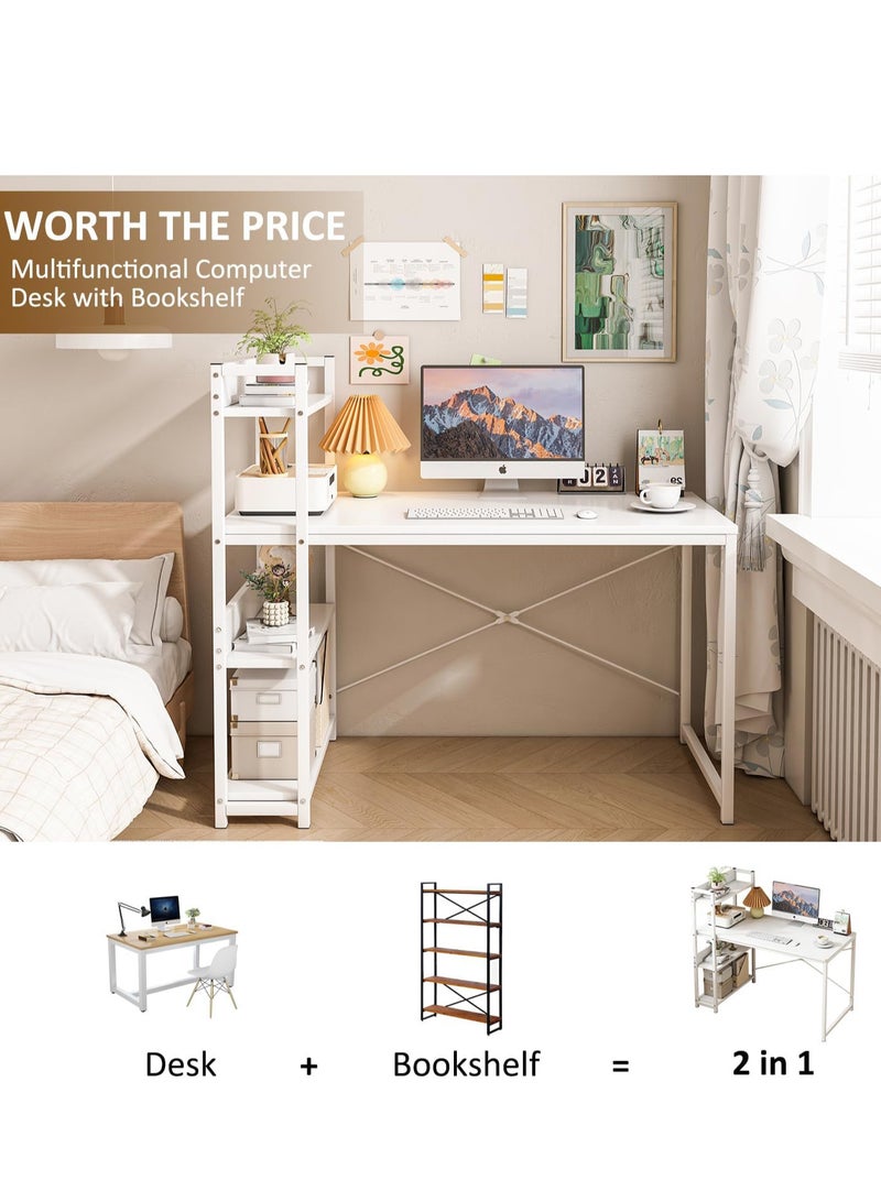 ZUIHAO Computer Desk with 4 Tier Shelves for Home Office Writing Study Table with Bookshelf Multipurpose Industrial Wood Desk Workstation with Metal Frame for PC Laptop - Image 3