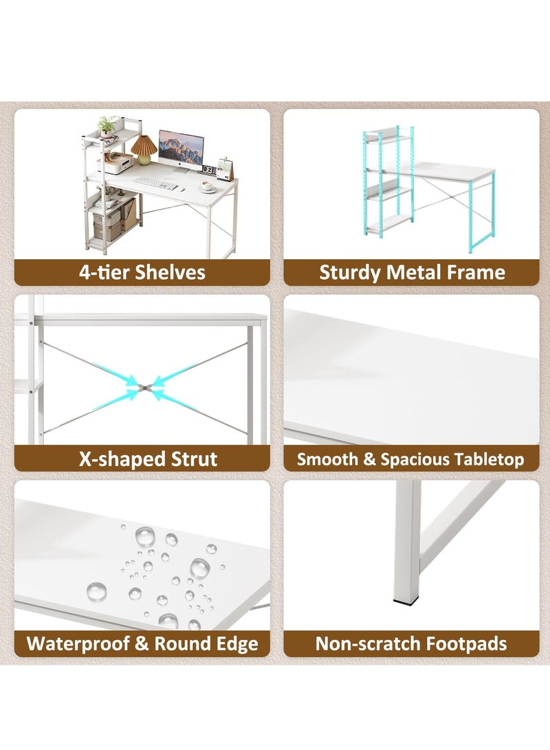 ZUIHAO Computer Desk with 4 Tier Shelves for Home Office Writing Study Table with Bookshelf Multipurpose Industrial Wood Desk Workstation with Metal Frame for PC Laptop - Image 2