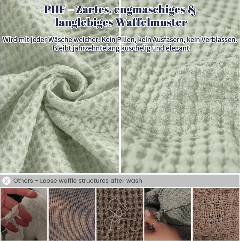 PHF 100% Cotton Waffle Weave Blanket King Size 220 x 240cm, Pre-Washed Lightweight Breathable Throw Blanket for Summer, Oeko-TEX Certified for Bed Couch Sofa, Home Decor, Sage Green - Image 4