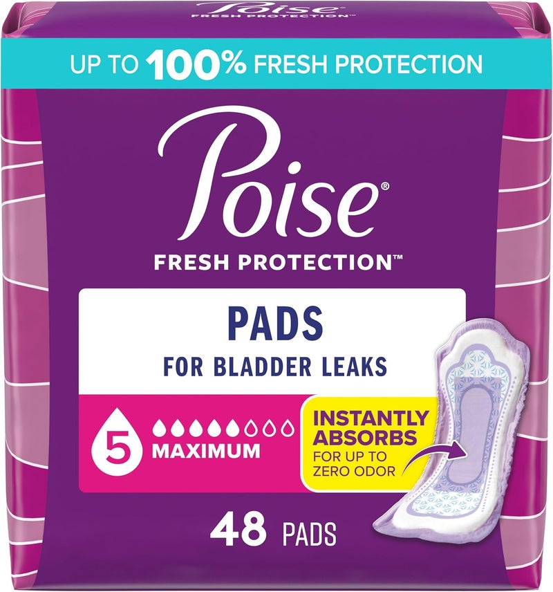 Poise Incontinence Pads for Bladder Leaks, Maximum Absorbency, Regular, 48 Count - Image 1