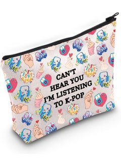 JXGZSO JXGZSO K-pop Music Cosmetic Bag Can't Hear You I'm Listening To K-pop Makeup Bag Album Travel Bag K-pop Lover Gift (I'm listening to kpop bag) 