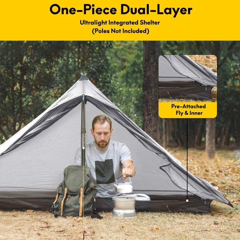 MIER Lanshan 1 Pro Ultralight 1 Person Hiking Tent Lightweight Backpacking Camping Waterproof Trekking Pole Tents For Solo Hikers  Grey - Image 4