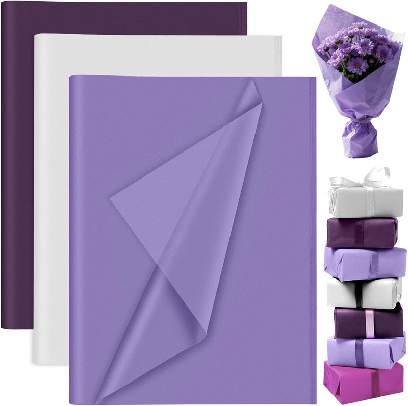 PLULON 60 Sheets Purple White Tissue Paper Wrap Paper Bulk for Gift Bags, Gift Wrapping 14 x 20 Inch for Packaging Small Gift Bag Box Art Crafts Birthday Wedding Mermaid Party Favor Decor - Image 1