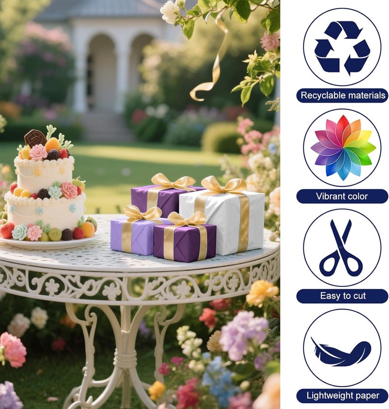 PLULON 60 Sheets Purple White Tissue Paper Wrap Paper Bulk for Gift Bags, Gift Wrapping 14 x 20 Inch for Packaging Small Gift Bag Box Art Crafts Birthday Wedding Mermaid Party Favor Decor - Image 2