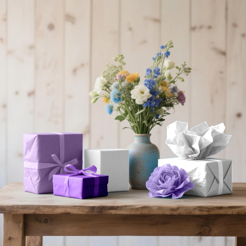 PLULON 60 Sheets Purple White Tissue Paper Wrap Paper Bulk for Gift Bags, Gift Wrapping 14 x 20 Inch for Packaging Small Gift Bag Box Art Crafts Birthday Wedding Mermaid Party Favor Decor - Image 5