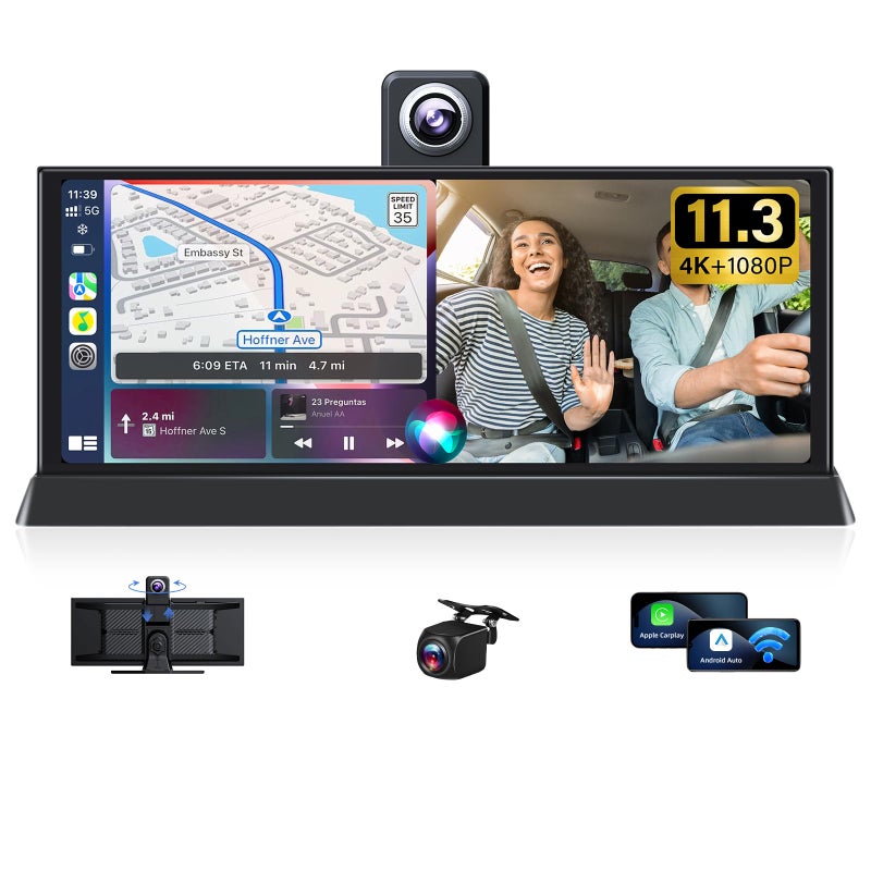 jelkuz 1126 4K Carplay Screen for Car Tablet Pro Max 2026 with 350 Rotatable Lens Wireless Apple Carplay Android Auto Screen 4K Dash Cam Bluetooth GPS Navigation Voice Control Unique Bracket WiFi - Image 2