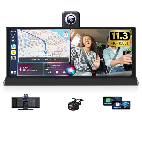 jelkuz 1126 4K Carplay Screen for Car Tablet Pro Max 2026 with 350 Rotatable Lens Wireless Apple Carplay Android Auto Screen 4K Dash Cam Bluetooth GPS Navigation Voice Control Unique Bracket WiFi - Image 1