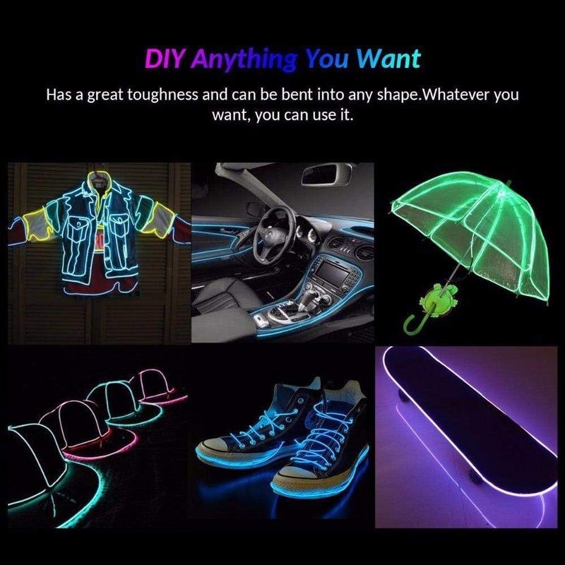 Searik EL Wire Fluorescent Green Lights 16.4ft/5m, Portable EL Wire Glowing Battery Powered Neon Rope Lights LED Strips for Halloween Decorations Party Favor Festival Car DIY Clothes Decor - Image 3