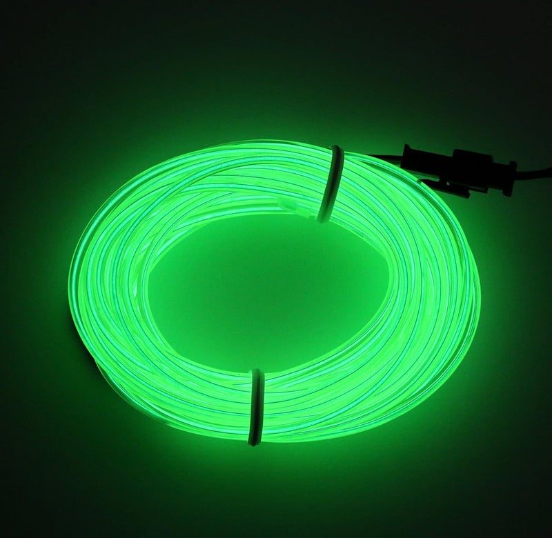 Searik EL Wire Fluorescent Green Lights 16.4ft/5m, Portable EL Wire Glowing Battery Powered Neon Rope Lights LED Strips for Halloween Decorations Party Favor Festival Car DIY Clothes Decor - Image 2