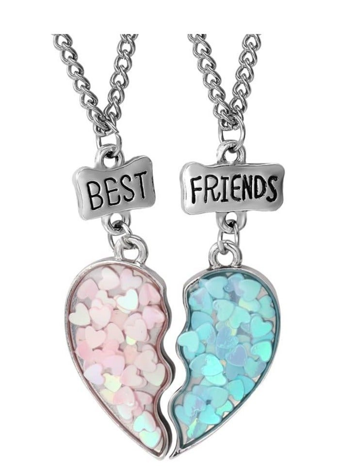 أوزيغالور طقم قلادة قلب بازل BFF لقلبي BFF لـ 2، ترتر أزرق وزهري، أفضل صديق للأبد هدية للفتيات المراهقات  - Image 1