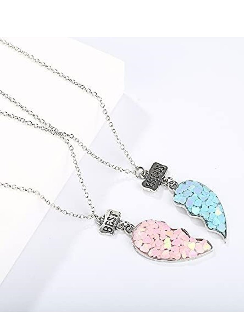 أوزيغالور طقم قلادة قلب بازل BFF لقلبي BFF لـ 2، ترتر أزرق وزهري، أفضل صديق للأبد هدية للفتيات المراهقات  - Image 3
