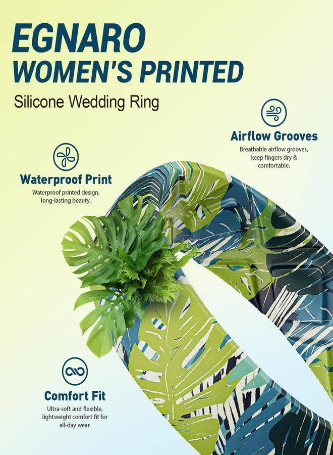 Egnaro Women's Silicone Band Rings, 5.2mm Wide 2mm Thick Rubber Bands Printed Floral Wedding Rings For Her Size 4-12, 8.5-9, Silicone, No Gemstone - Image 2
