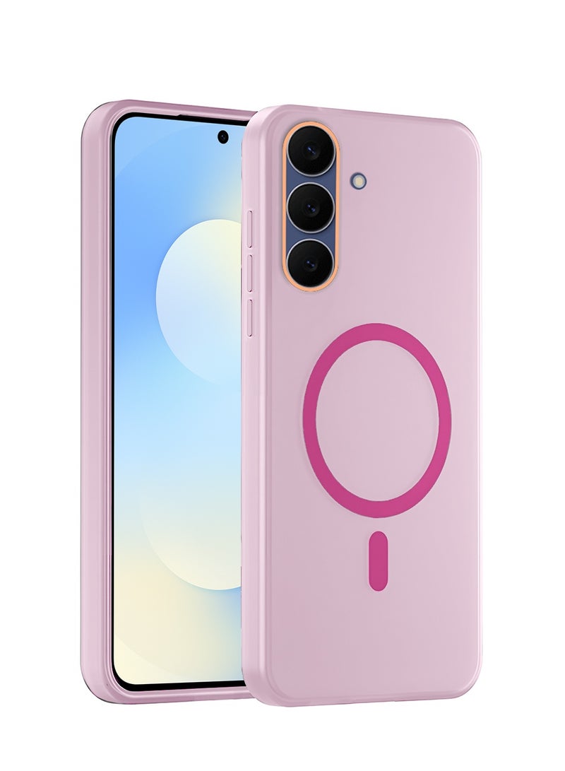 دبليو تيك سامسونج جالاكسي S25 FE 5G 2025 غطاء شفاف هجيني مع ماجسيف وشحن مغناطيسي وحواف كاميرا مرتفعة ومظهر أنيق (MCMPMN) - وردي فاتح - Image 1