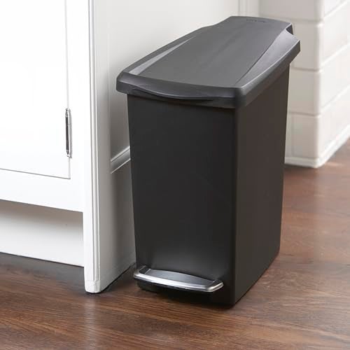 simplehuman 10 Liter / 2.6 Gallon Compact Slim Bathroom or Office Step Trash Can, Black Plastic - Image 4