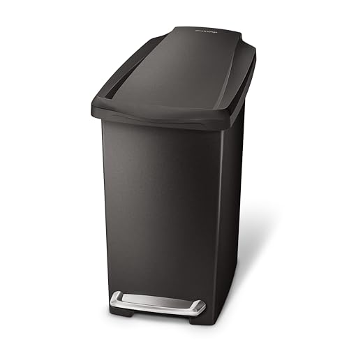 simplehuman 10 Liter / 2.6 Gallon Compact Slim Bathroom or Office Step Trash Can, Black Plastic - Image 1