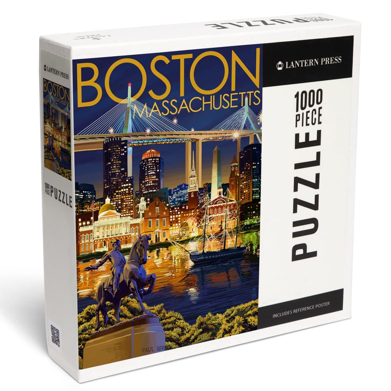 Lantern Press Boston Massachusetts Skyline at Night 1000 Piece Jigsaw Puzzle for Adults Made in USA with Reference Poster - Image 3