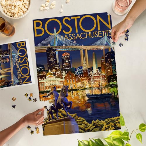 Lantern Press Boston Massachusetts Skyline at Night 1000 Piece Jigsaw Puzzle for Adults Made in USA with Reference Poster - Image 5
