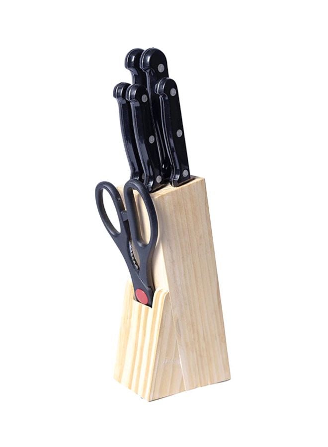 ديلكاسا طقم أدوات مائدة مكون من 7 قطع مزود بحامل بني/أسود Chef Knife 1x7.5, Carving Knife 1x7, Utility Knife 1x5, Steak Knife 1x4.5, Paring Knife 1x3بوصة - Image 1