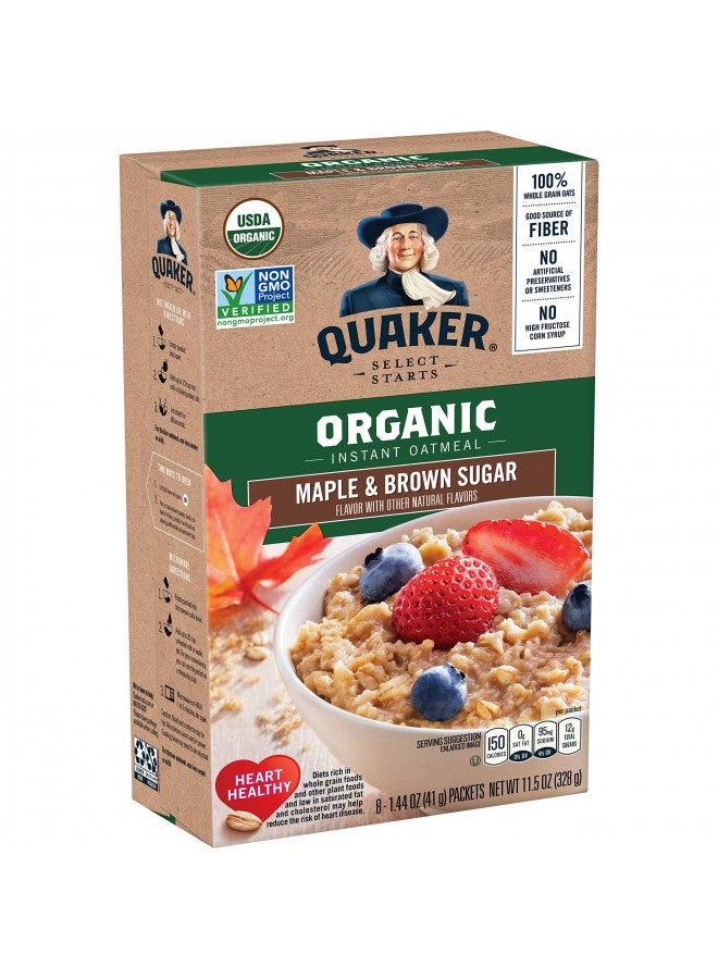 Quaker Quaker Instant Organic Oatmeal Maple & Brown Sugar Breakfast Cereal, 8 Packets Per Box (Pack of 6 Boxes) - Image 1